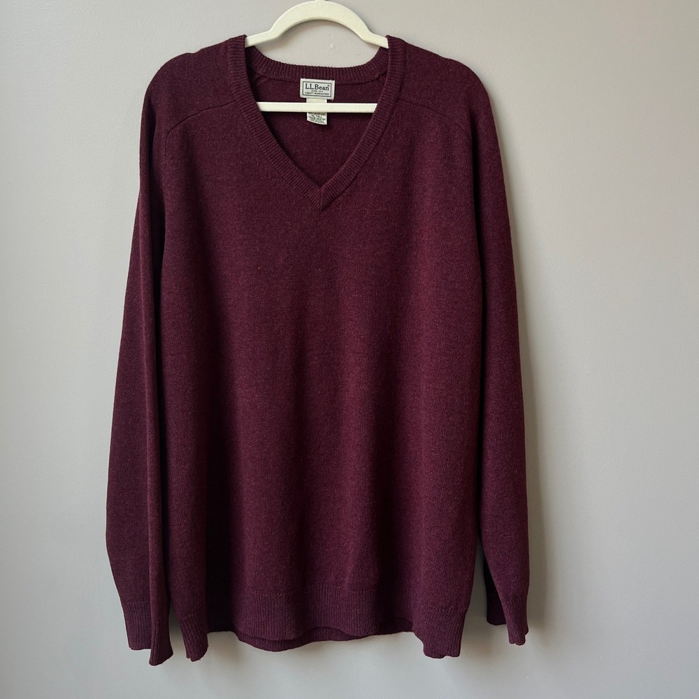 L.L. Bean Sweater Men's XLT 100% Wool Burgundy Classic Preppy Heritage Lodge - Picture 8 of 9